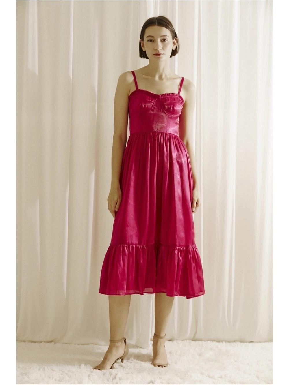 Storia Fuchsia Pink Spaghetti-Strap Midi Dress